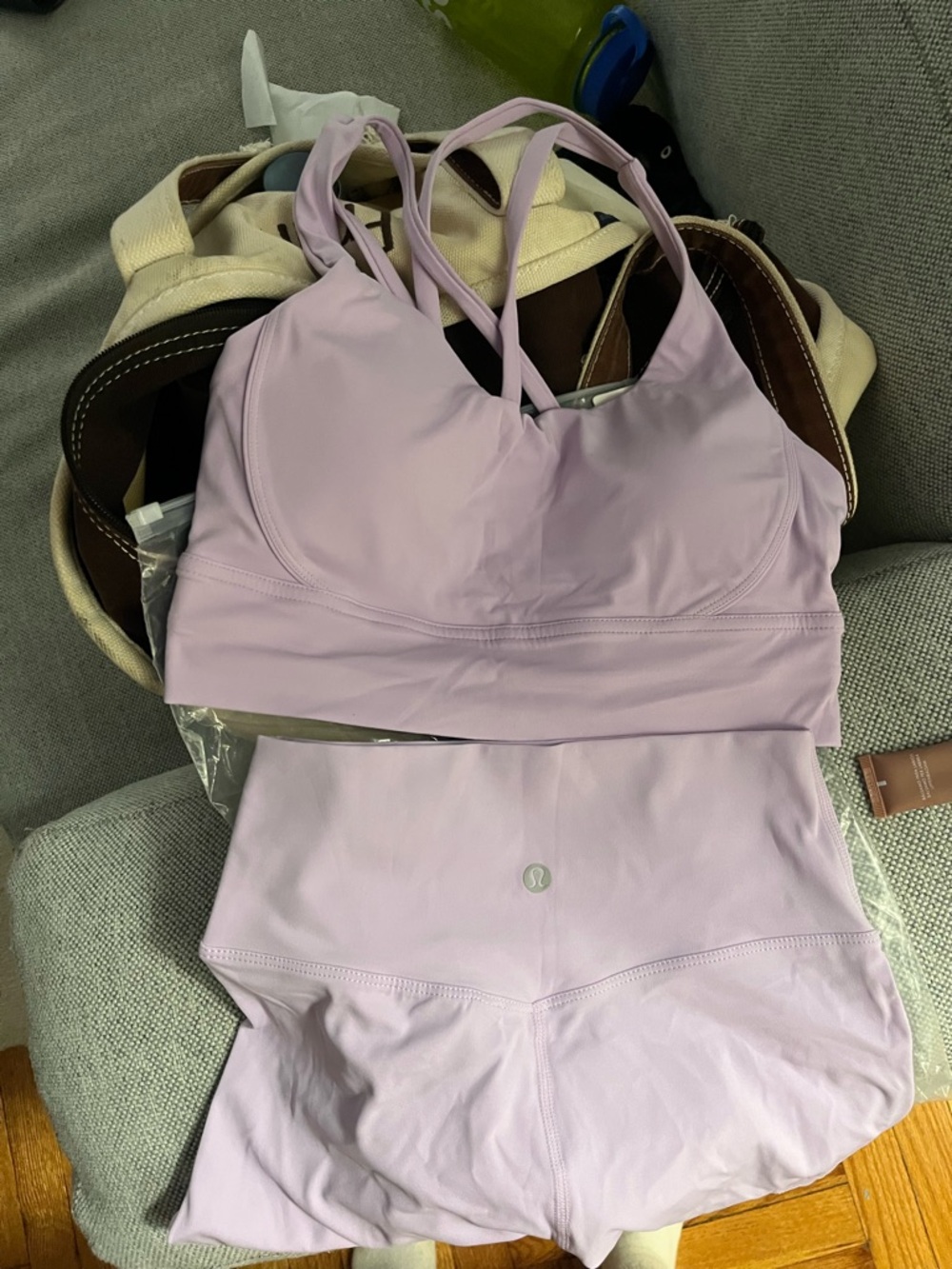 lululemon athletica Lavender Strappy Sports Bra and High-Waist Shorts Set